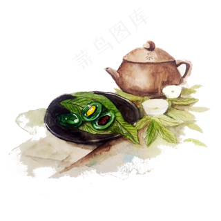 节气食物绿茶点心果子中式下午茶,免抠元素