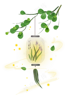 中元节树叶下的纸灯笼,免抠元素