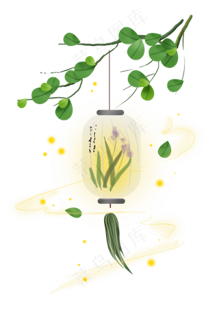 中元节树叶下的纸灯笼,免抠元素