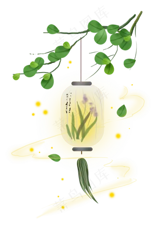 中元节树叶下的纸灯笼,免抠元素