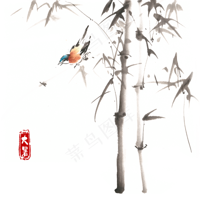 大暑竹林与小鸟,免抠元素(2200*2200px 300 dpi )psd模版下载
