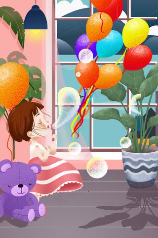 六一儿童节夏至唯美清新手绘风场景六月你好