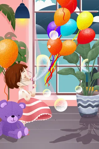 六一儿童节夏至唯美清新手绘风场景六月你好