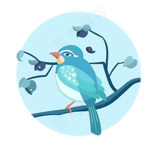 二十四节气寒露蓝色系鸟动物PNG图,免抠元素