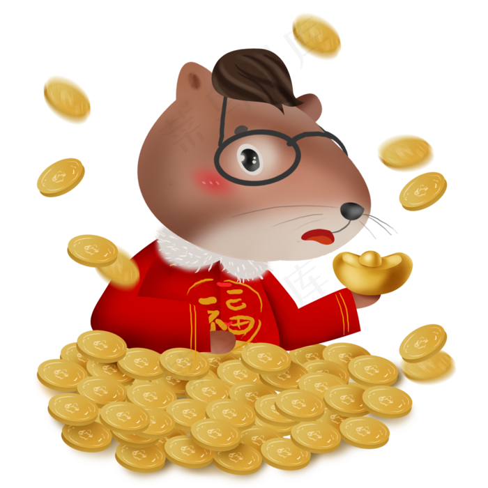 2020年拿金元宝大的生肖鼠,免抠元素