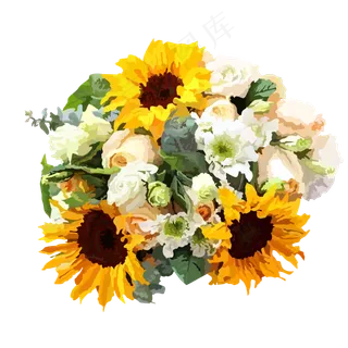 手绘花束黄色向日葵,免抠元素