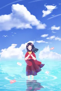 唯美浪漫感恩节蓝天大海女孩与信封配图