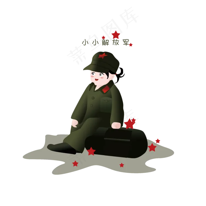 建军节手绘军装小女孩(2000X2000(DPI:300))psd模版下载