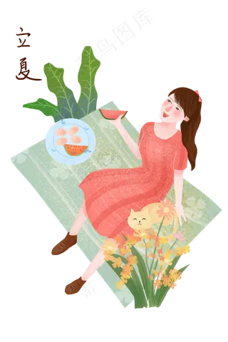 户外踏青吃西瓜女孩