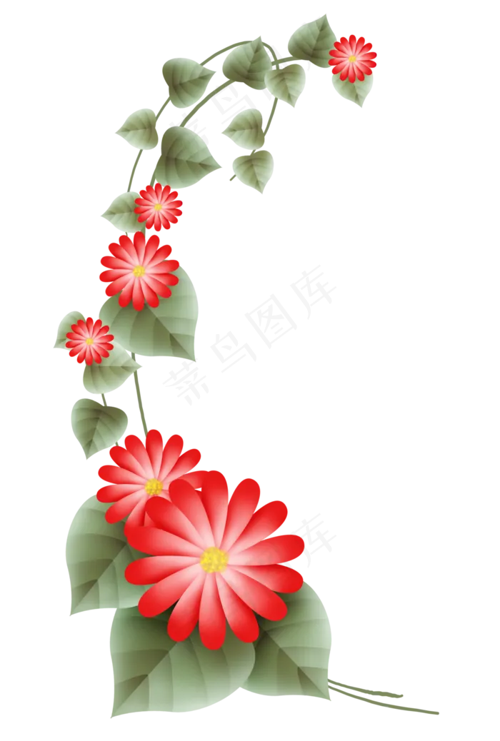 红色立体小菊花和叶子(3827X5676(DPI:299))psd模版下载