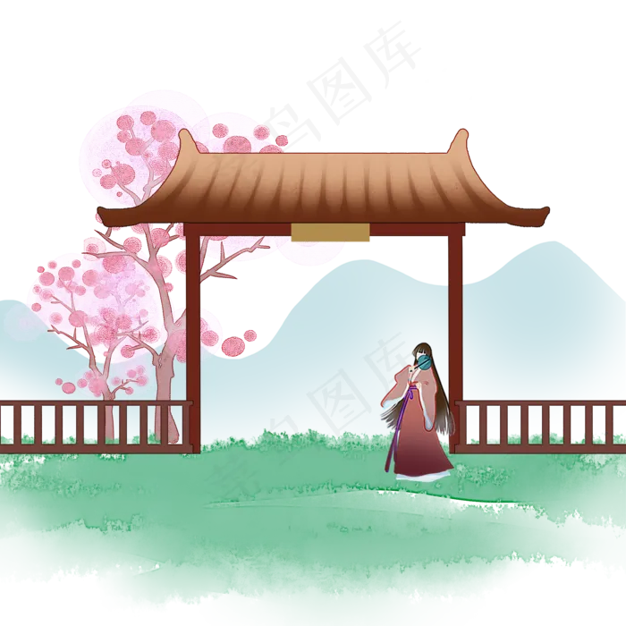 游园惊梦古风山水仕女(2000X2000(DPI:300))psd模版下载