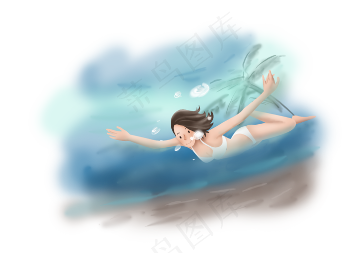 暑假夏日夏季度假潜水女孩(4961X3508(DPI:300))psd模版下载