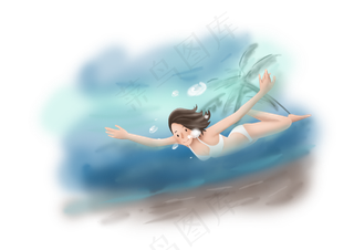 暑假夏日夏季度假潜水女孩