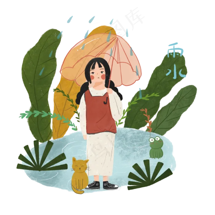 春天二十四节气PNG雨伞动物水潭,免抠元素(3000X3000(DPI:300))psd模版下载