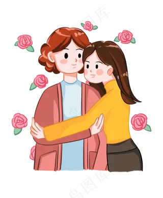 女孩抱妈妈感恩母亲