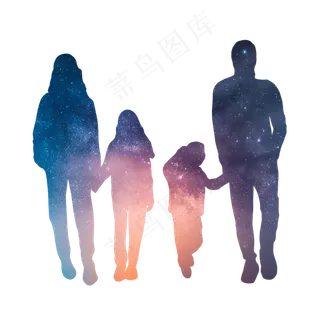 父亲节一家人背影剪影