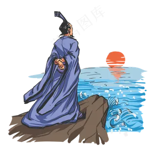 端午节古风河边赏日出的屈原