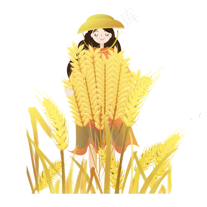 芒种抱着麦子的女孩素材(2000X2000(DPI:300))psd模版下载