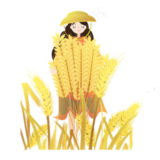 芒种抱着麦子的女孩素材