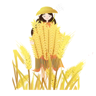 芒种抱着麦子的女孩素材