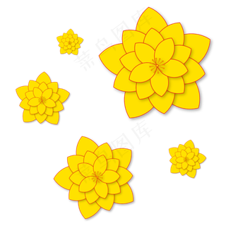 中式金色漂浮五瓣花,免抠元素