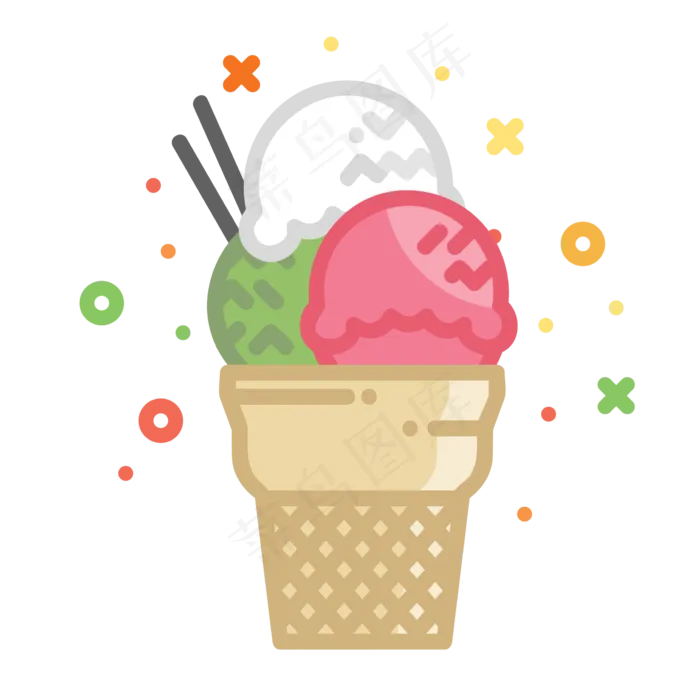 mbe风格夏季食物手绘水果甜筒ai矢量模版下载