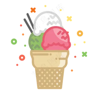 mbe风格夏季食物手绘水果甜筒