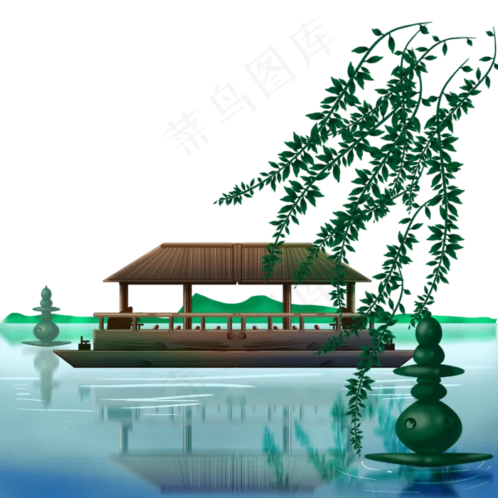 古风风景西湖游船(3000X3000(DPI:300))psd模版下载