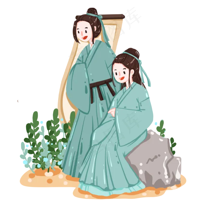穿青色汉服的情侣(2000X2000(DPI:300))psd模版下载