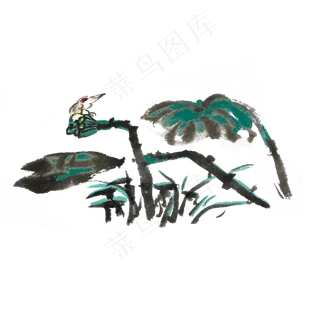 夏天荷叶荷花水墨手绘