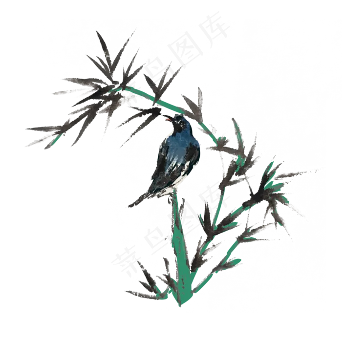 夏季水墨花鸟竹子手绘,免抠元素(4000X4000(DPI:300))psd模版下载