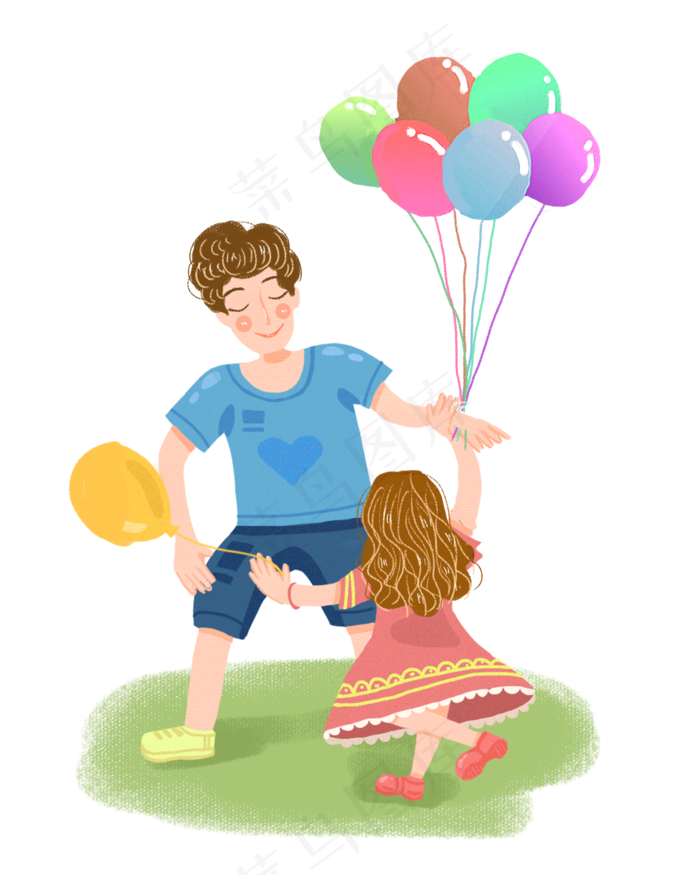 六一儿童节父女玩耍气球png素材