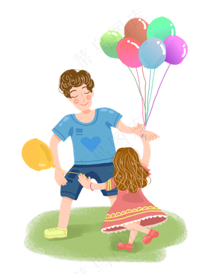 六一儿童节父女玩耍气球png素材
