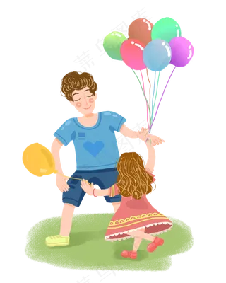 六一儿童节父女玩耍气球png素材