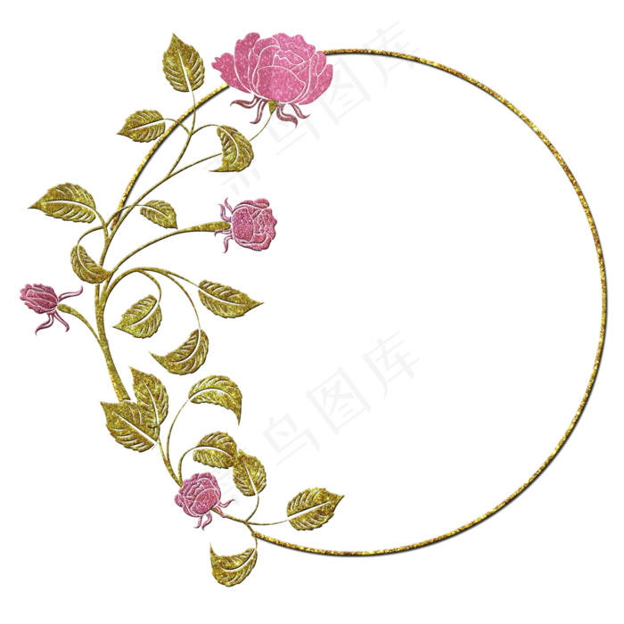 小清新文艺风植物花朵玫瑰金色奢,免抠元素
