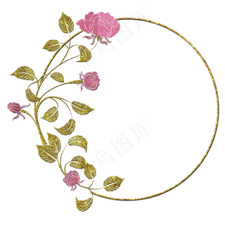 小清新文艺风植物花朵玫瑰金色奢,免抠元素