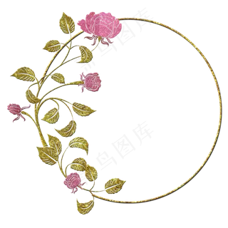 小清新文艺风植物花朵玫瑰金色奢,免抠元素