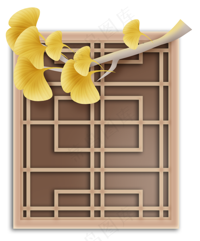 秋季中国风窗格和银树叶(2000X2412(DPI:299))psd模版下载