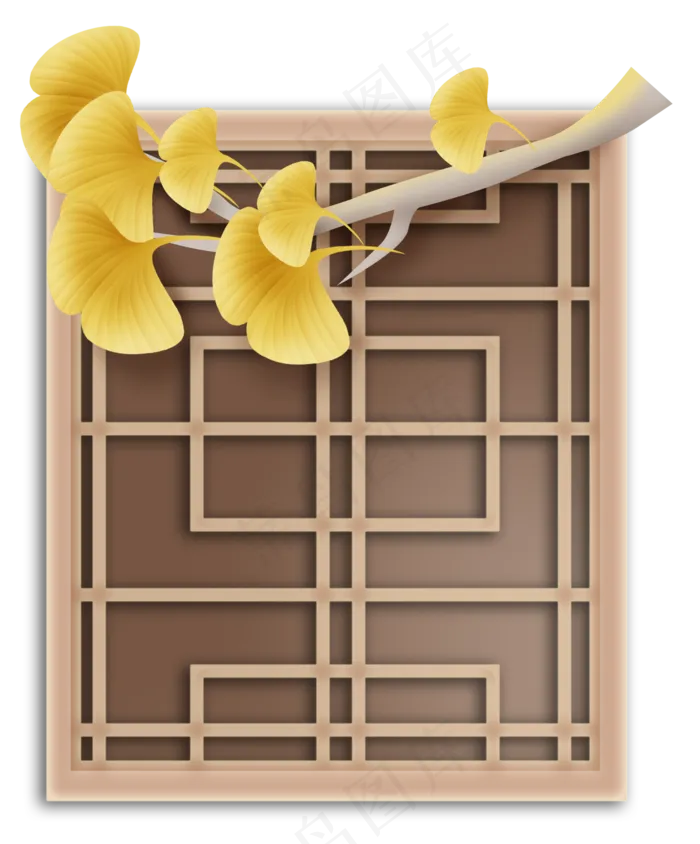 秋季中国风窗格和银树叶(2000X2412(DPI:299))psd模版下载
