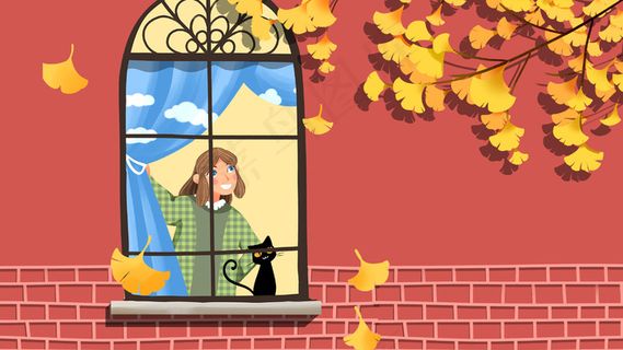 红色系卡通手绘风立秋落叶配图