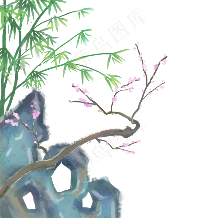 中国风水彩梅花竹子(2000X2000(DPI:300))psd模版下载