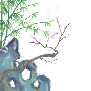 中国风水彩梅花竹子