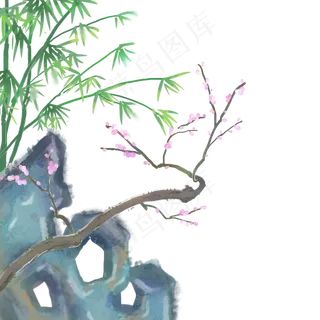 中国风水彩梅花竹子