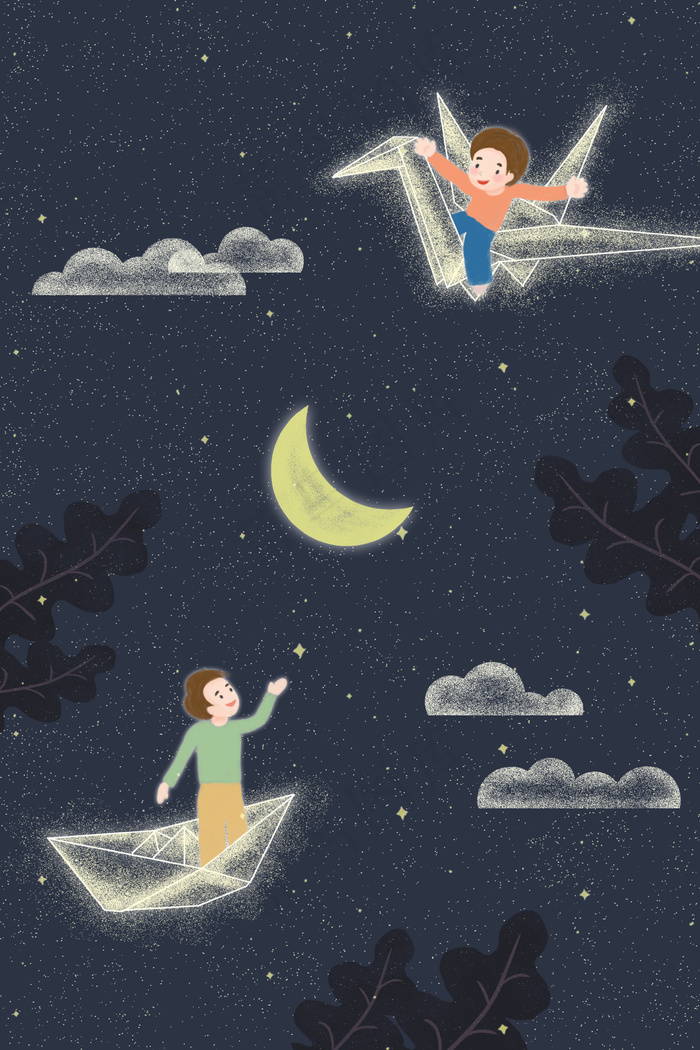 六一儿童节梦幻手绘肌理插画