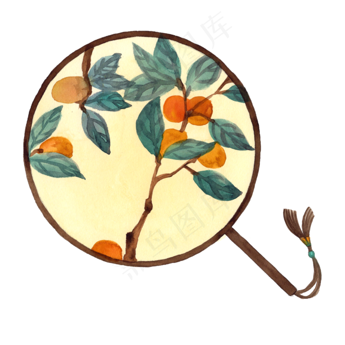 水彩手绘扇子装饰画,免抠元素