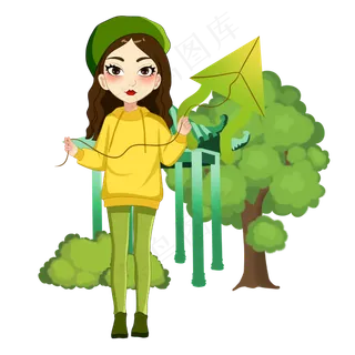 端午节放风筝女孩