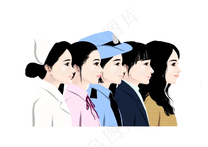 3.8妇女节各行业女性形象侧脸头像,免抠元素(2480X3508(DPI:300))psd模版下载