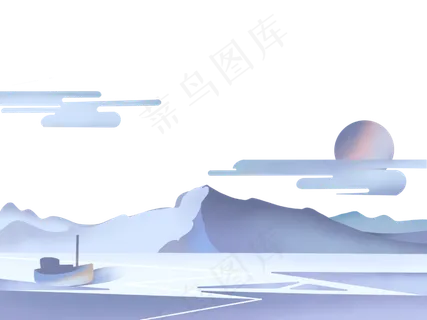 冬日原野湖景雪景装饰底框,免抠元素 冬日原野湖景雪景装饰底框,免抠元素