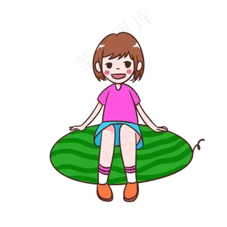 夏天坐在西瓜上的女孩