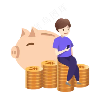 金融 看手机的男人 存钱罐和金币,免抠元素